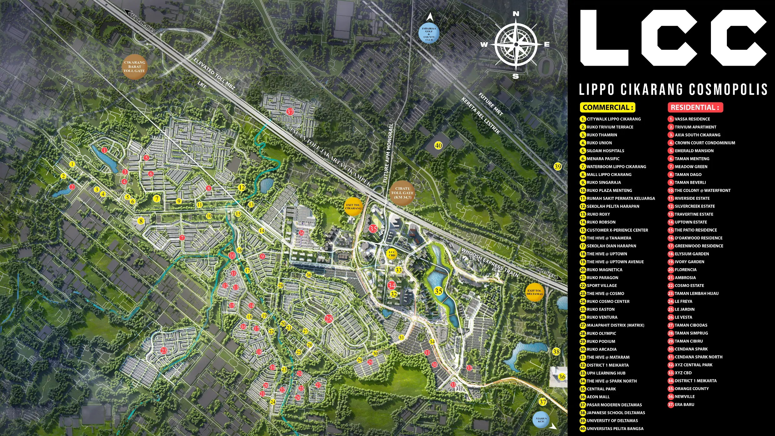 Masterplan Lippo Cikarang Cosmopolis dengan kawasan hunian, komersial, fasilitas lengkap, dan akses strategis di Cikarang
