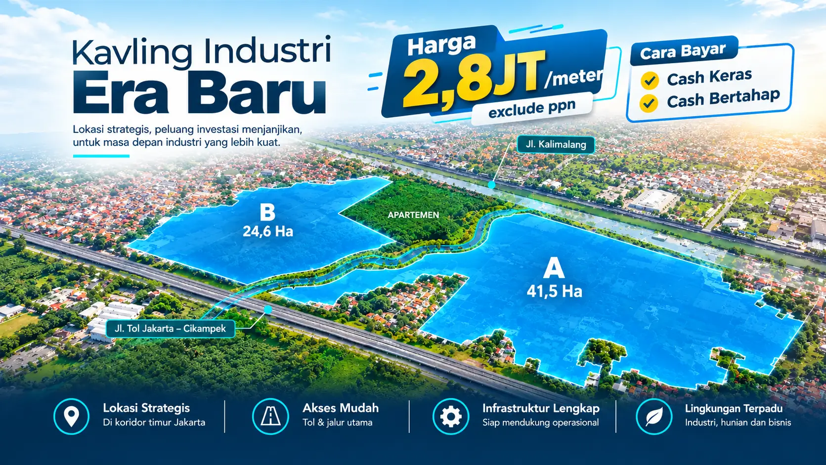 Harga kavling industri Era Baru Rp2,8 juta per meter dengan pilihan Cash Keras dan Cash Bertahap