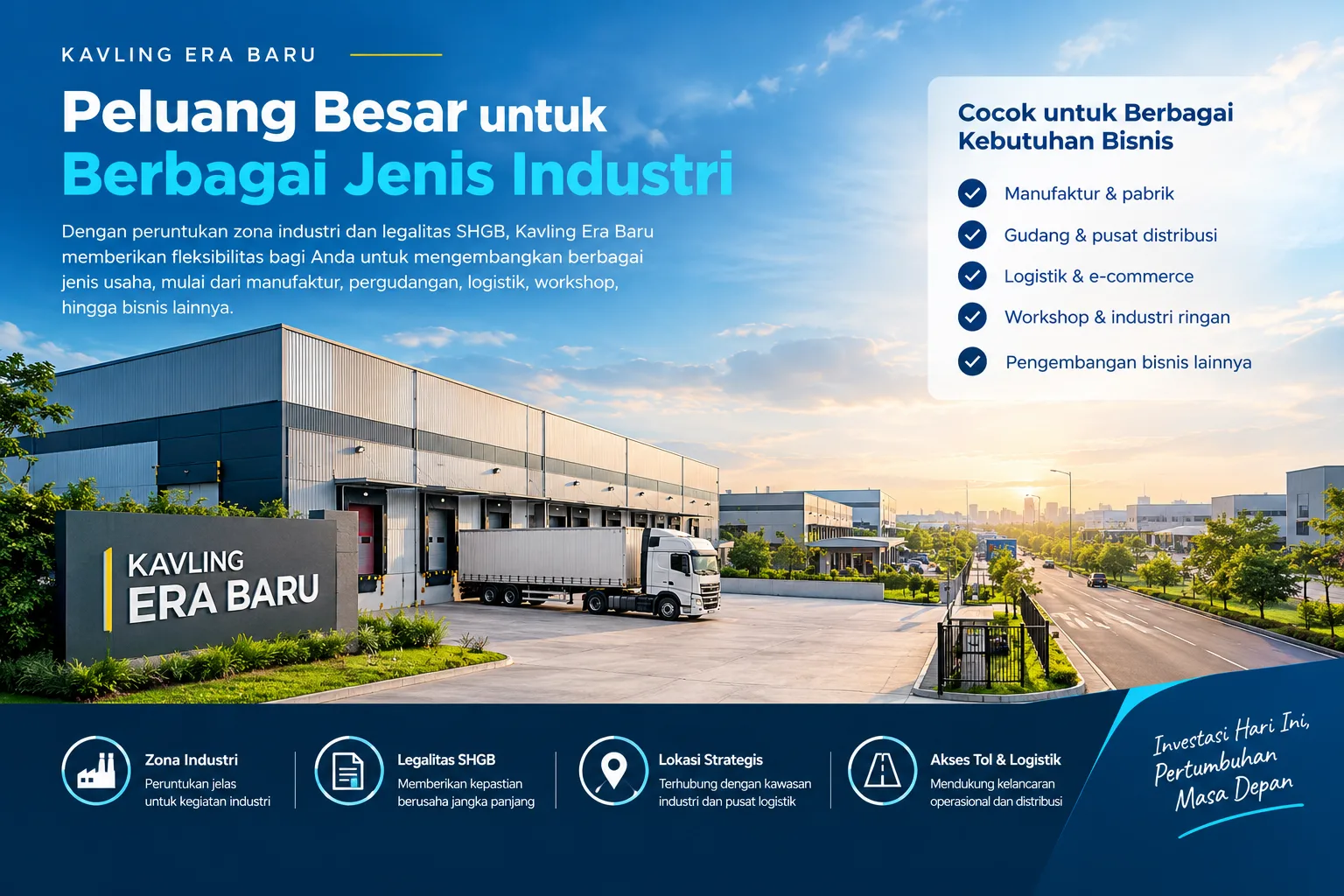 Potensi bisnis dan industri di Kavling Era Baru untuk manufaktur, gudang, logistik, dan workshop